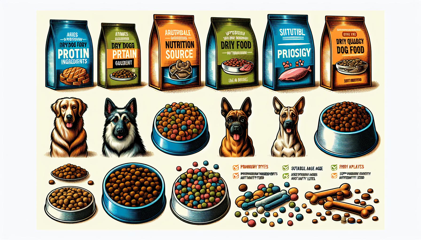 Bild på olika torrfoder för hundar.